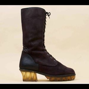 Vintage 80s Black Leather Lace Up Mid Calf Boots